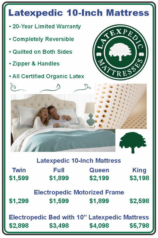 Latexpedic 10 inch natural latex mattress, reversible and quilted on both sides
