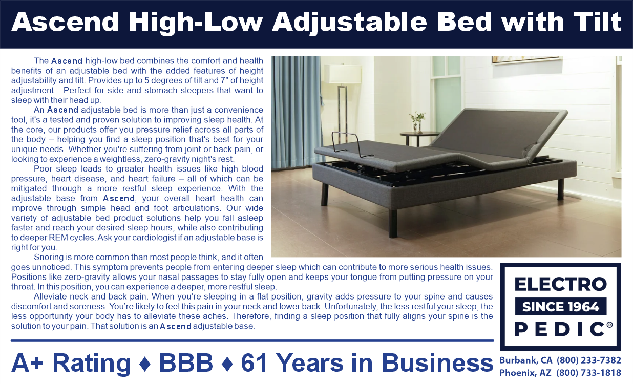 Ergomotion adjustable bed on display at the Burbank showroom